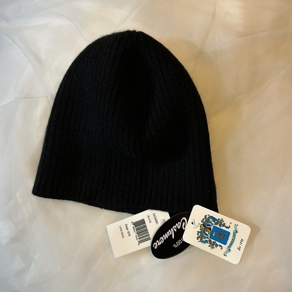 PORTOLANO 100% Cashmere Ribbed Beanie Black Unisex NWT - Picture 13 of 13